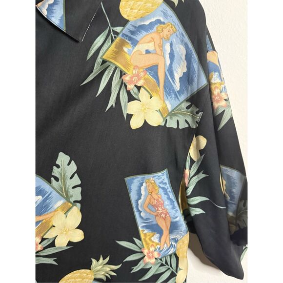 TOMMY BAHAMA SILK HAWAIIAN PINUP LADIES PINEAPPLE MENS SHIRT SIZE XL - Picture 4 of 5
